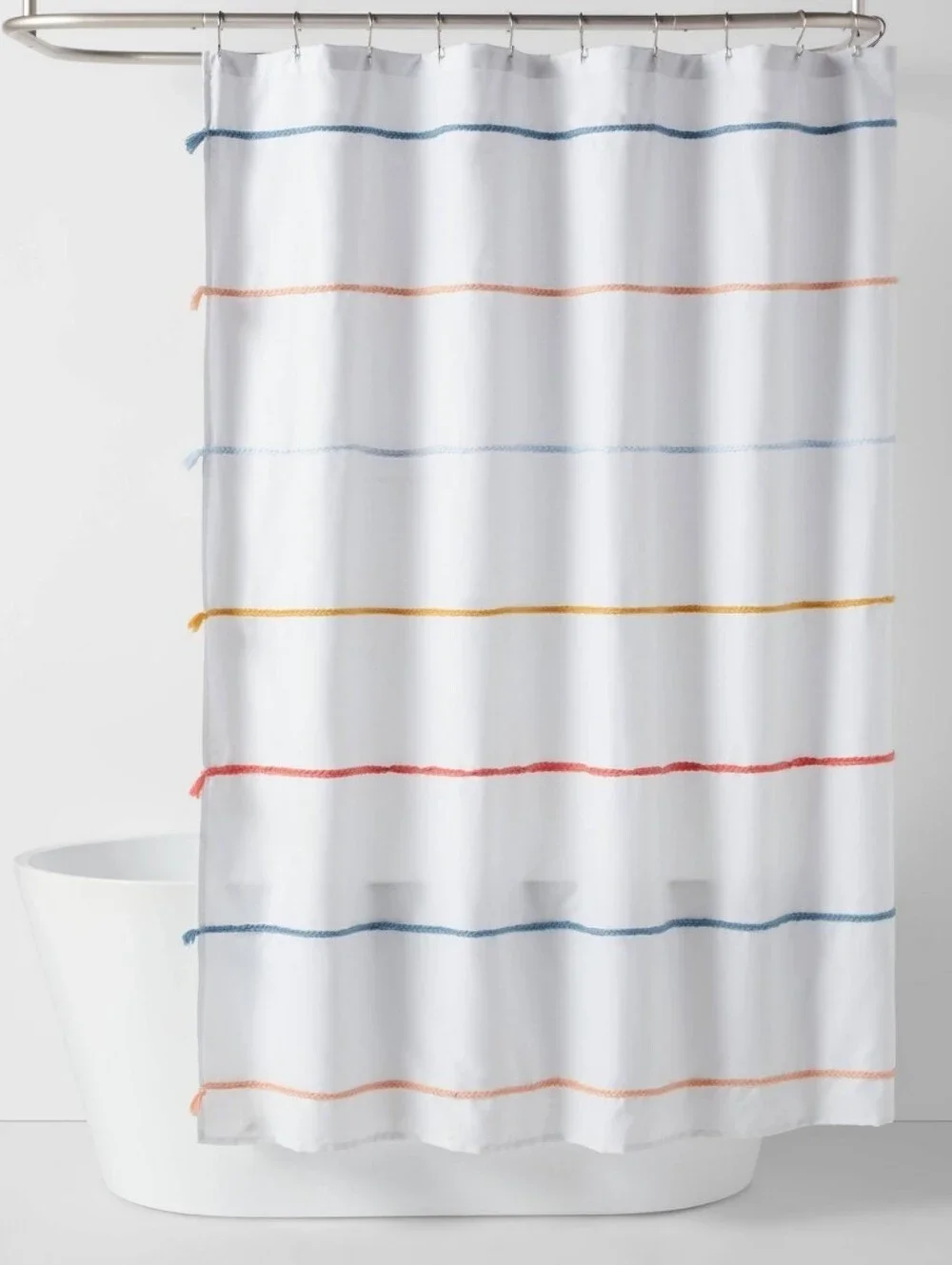 Pillowfort Striped White Shower Curtain with Multicolor Lines Nwt